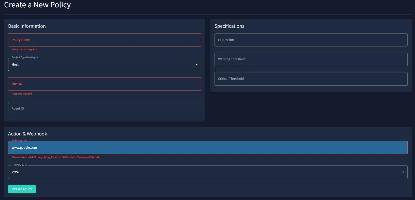 Create Policy Error