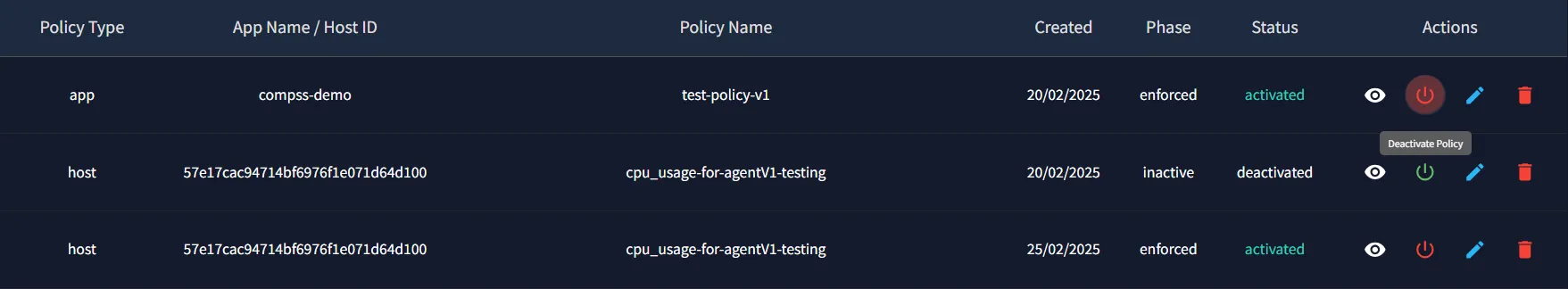 Activate/Deactivate Policy Button