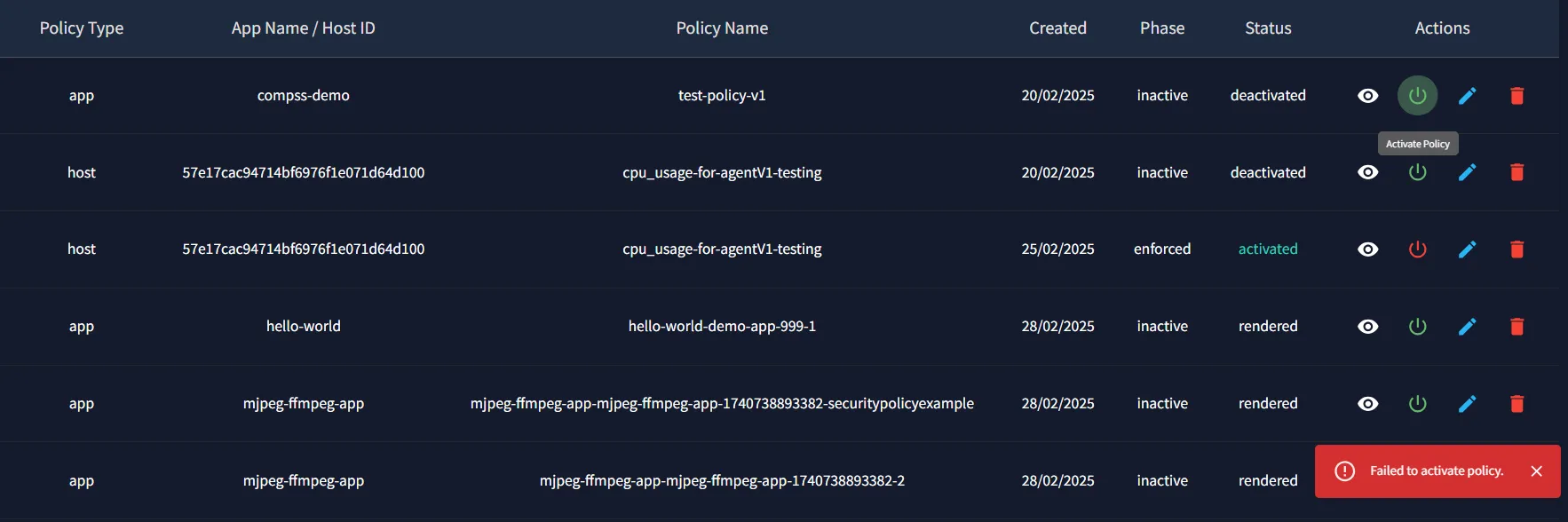 Policy Status Update Error
